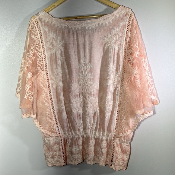 Democracy Women’s Pink/Peach Boho Blouse with Angel Sleeves Size Large. - Picture 2 of 8